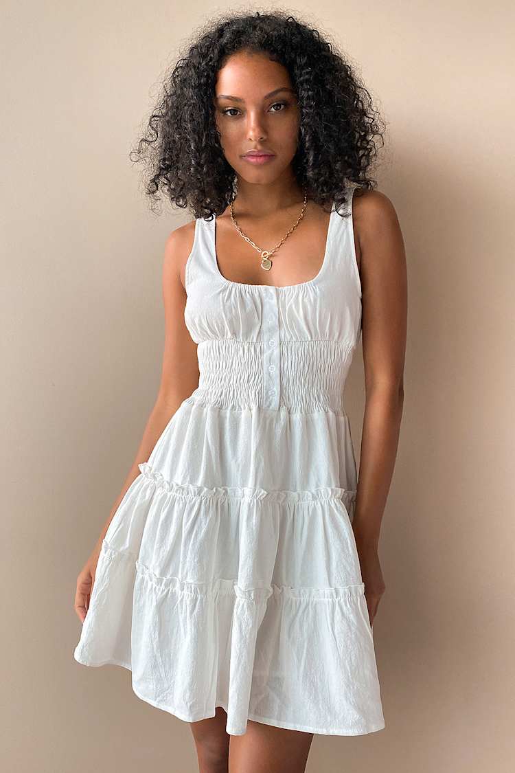 Skater Dress Lulus Smocked Dress Your Sunny Day White Tiered
