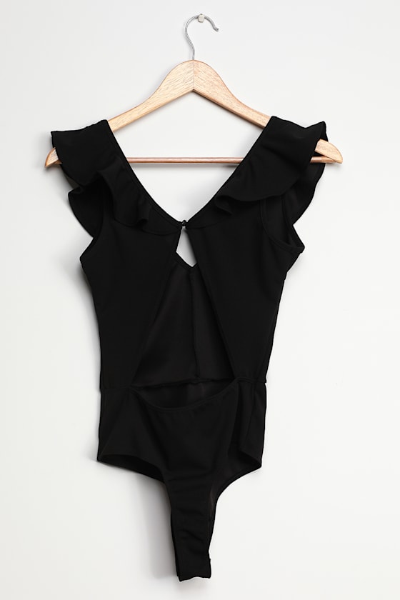 Sexy Black Bodysuit Backless Bodysuit Ruffled Bodysuit