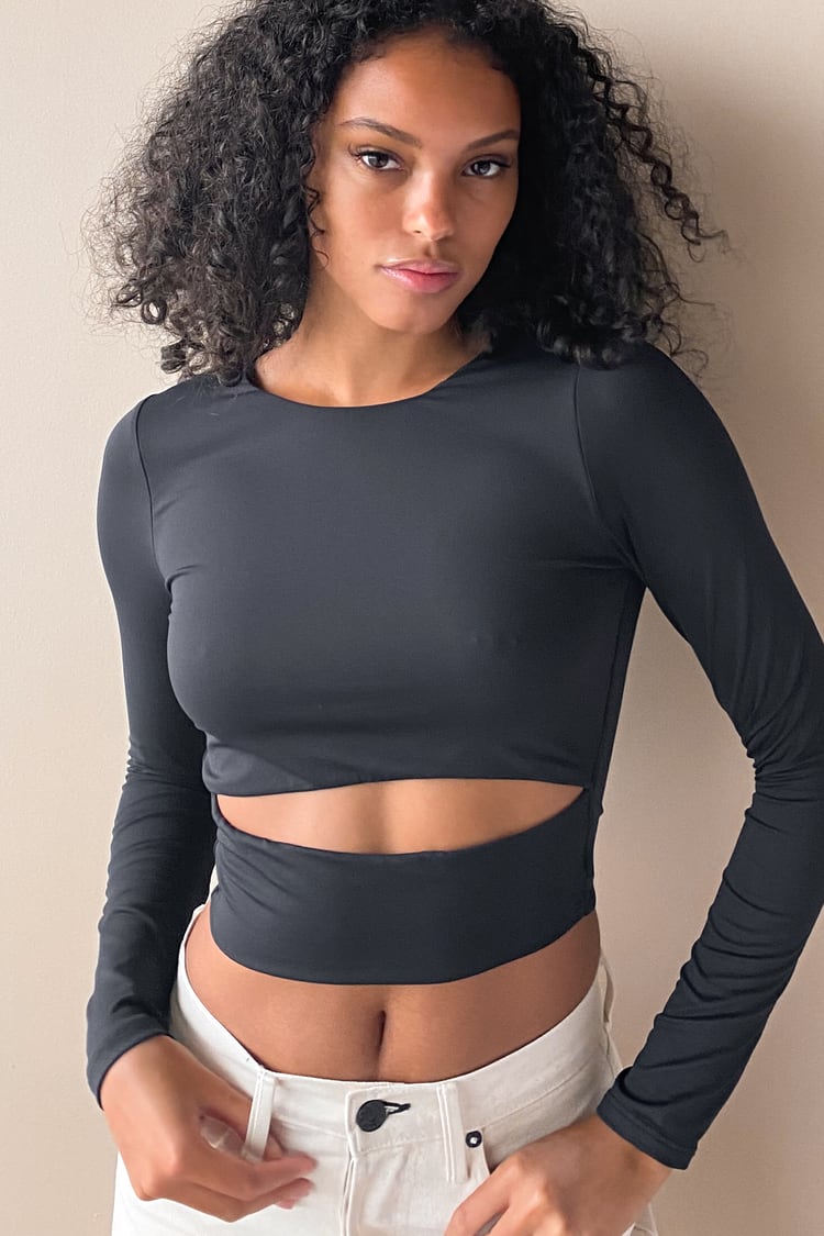 Black Long Sleeve - Sexy Cutout Crop - Fitted Top Lulus