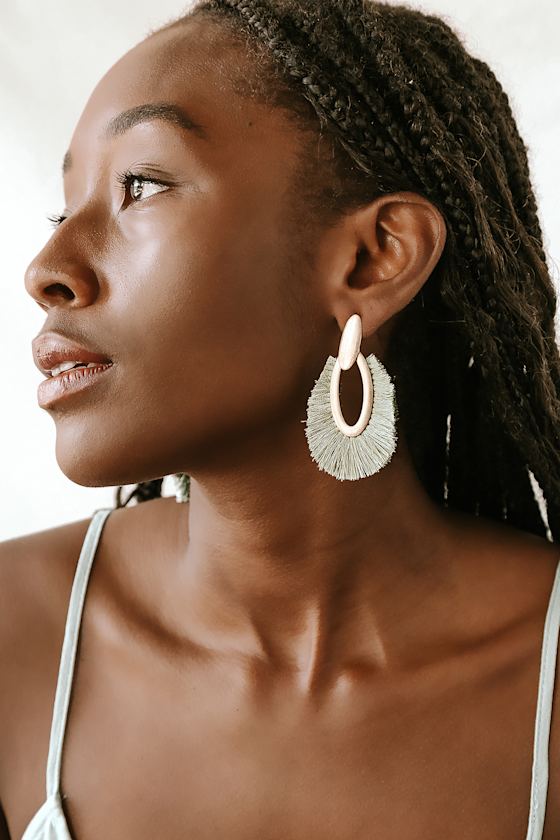 Queen of the Tassel Sage Green Fringe Earrings 2
