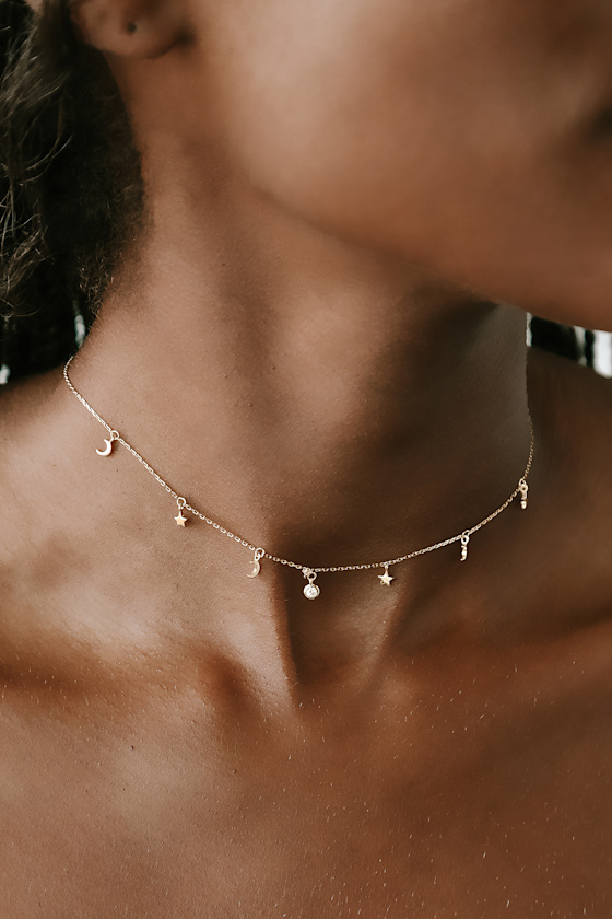 Gold Choker Necklace Celestial Necklace Rhinestone Necklace Lulus