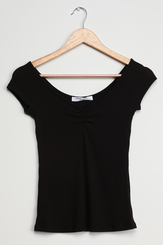 Project Social T Corley - Black Tee - Cap Sleeve Top - Ribbed Top