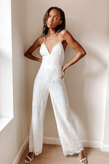 Chic White Lace Jumpsuit Lace-Up Jumpsuit Strappy Jumpsuit Lulus