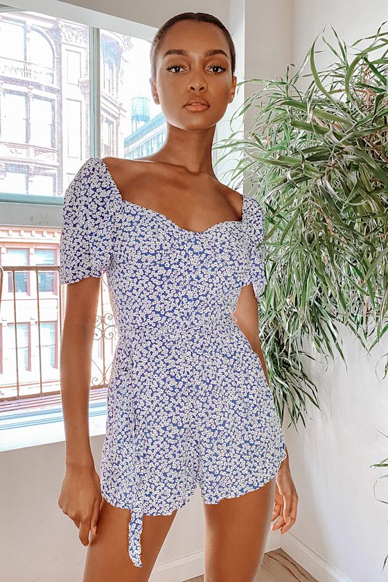 Sweet Sensation Blue Floral Print Short Sleeve Romper 3