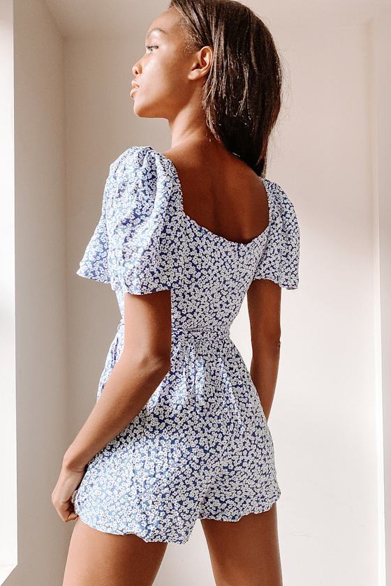 Sweet Sensation Blue Floral Print Short Sleeve Romper 4