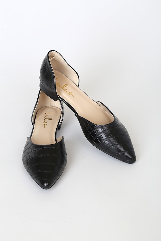 Black D'Orsay Flats - Crocodile Flats - Pointed-Toe Flats - Lulus