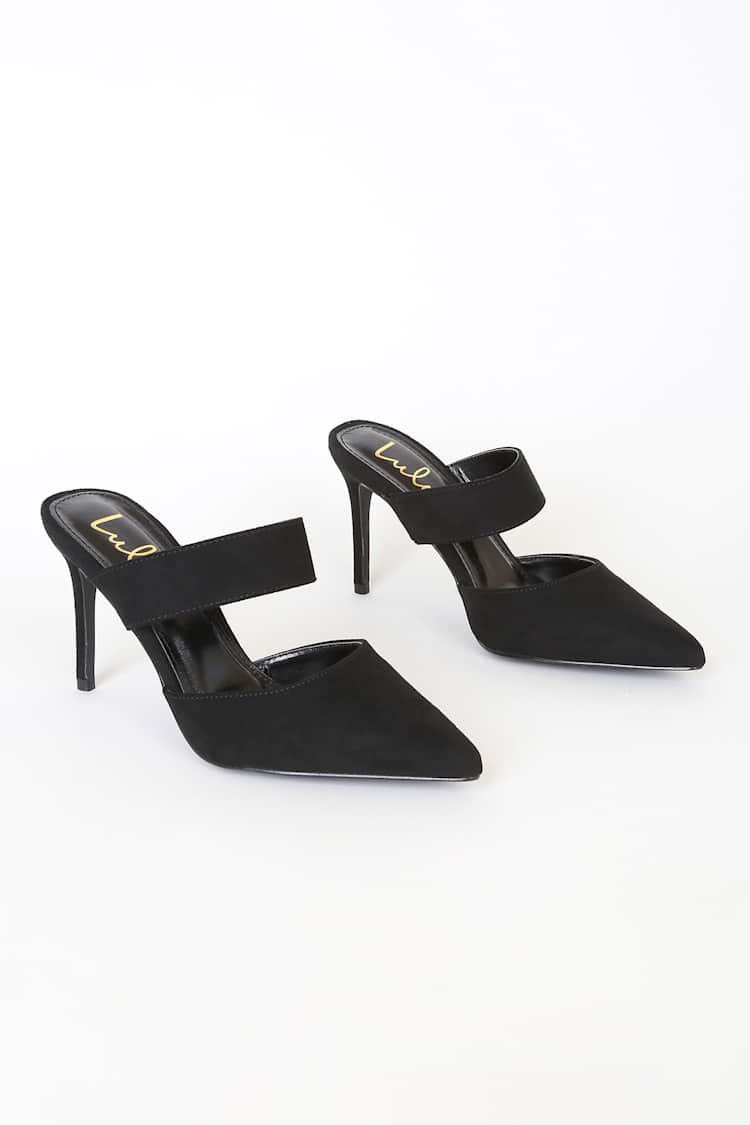 Faire Black Suede Pointed-Toe Mules