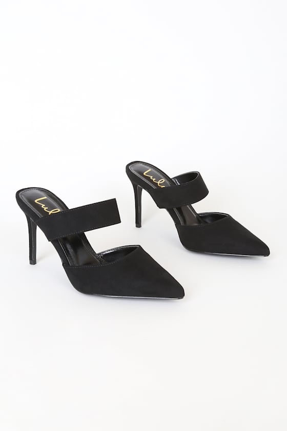 Faire Black Suede Pointed-Toe Mules 2