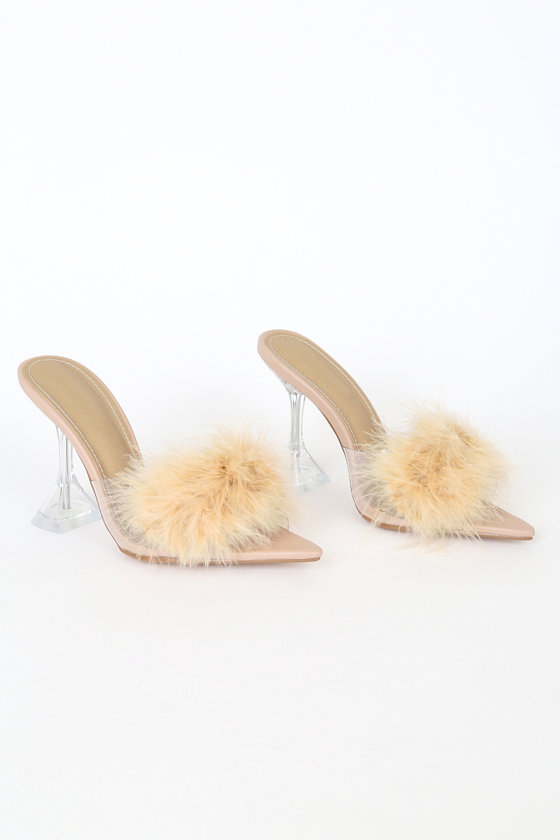 Kerry Light Nude Feather Pointed-Toe Heels 3