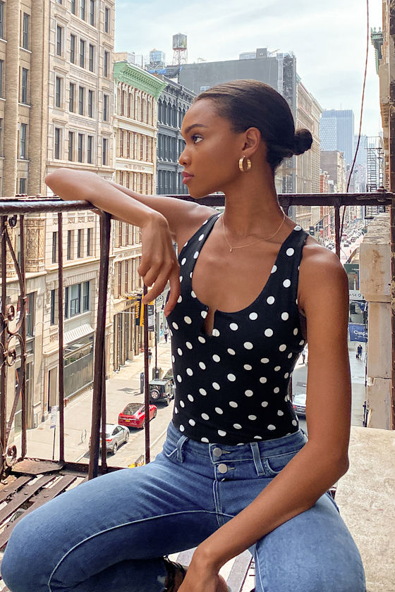 Classically Cute Black Polka Dot Sleeveless Bodysuit 4
