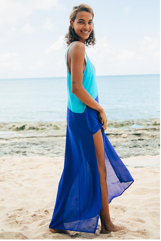 Blue Swim CoverUp Colorblock CoverUp Resort Wear Lulus