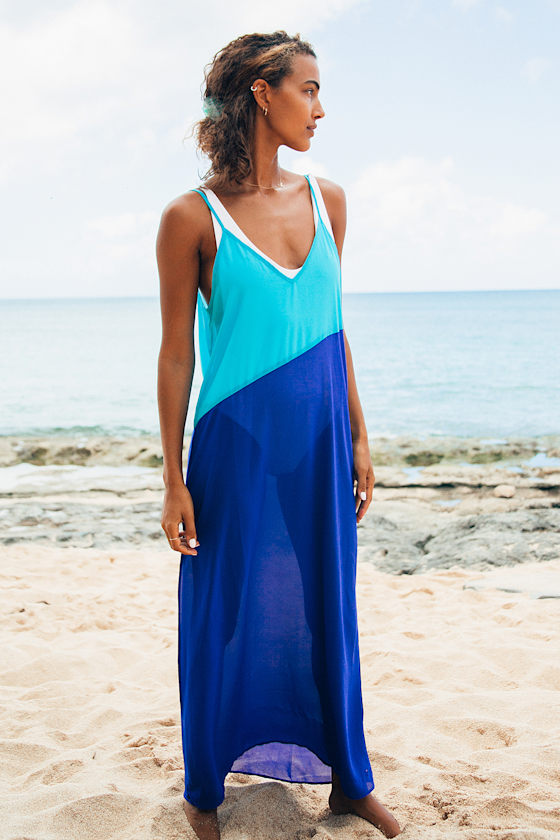 Seaside Retreat Turquoise and Cobalt Blue Maxi Cover-Up 5