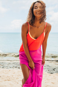 Seaside Retreat Coral Red and Magenta Maxi Cover-Up