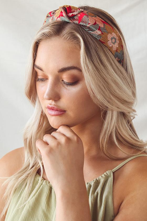 Chic Floral Headband Knotted Headband Jacquard Headband Lulus