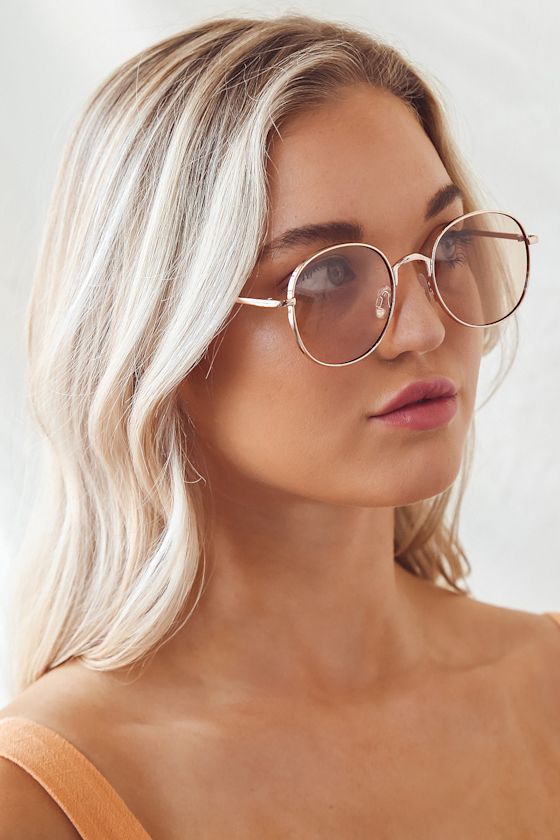 Brown Sunglasses - Round Sunglasses - Gold and Brown Sunnies - Lulus