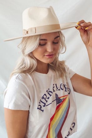 Ivory Triangle Buckle Fedora Triangle Headwear Florida Beige 100% Cotton Sun Fedora Hat  main image 4