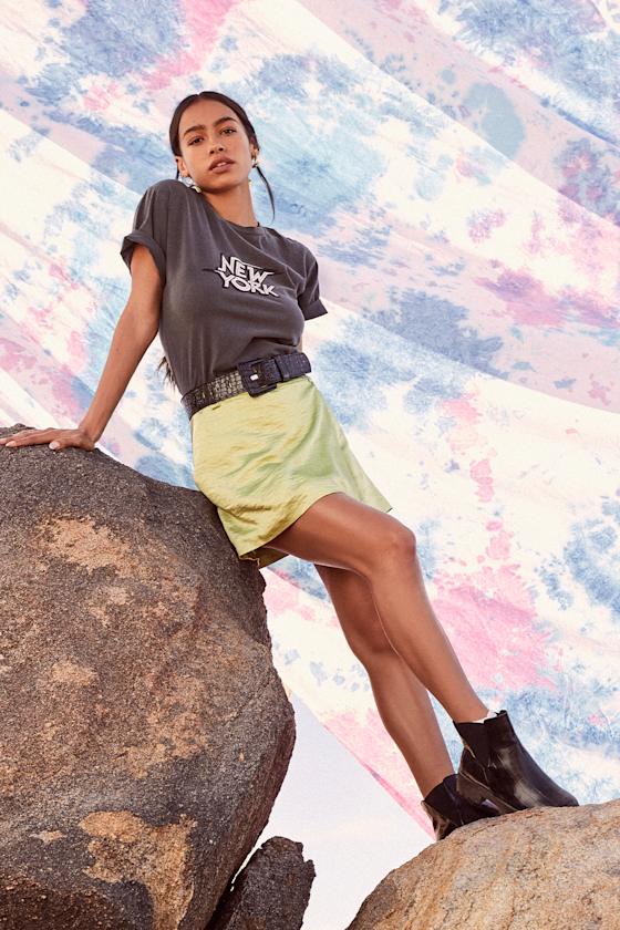 green mini wrap skirt