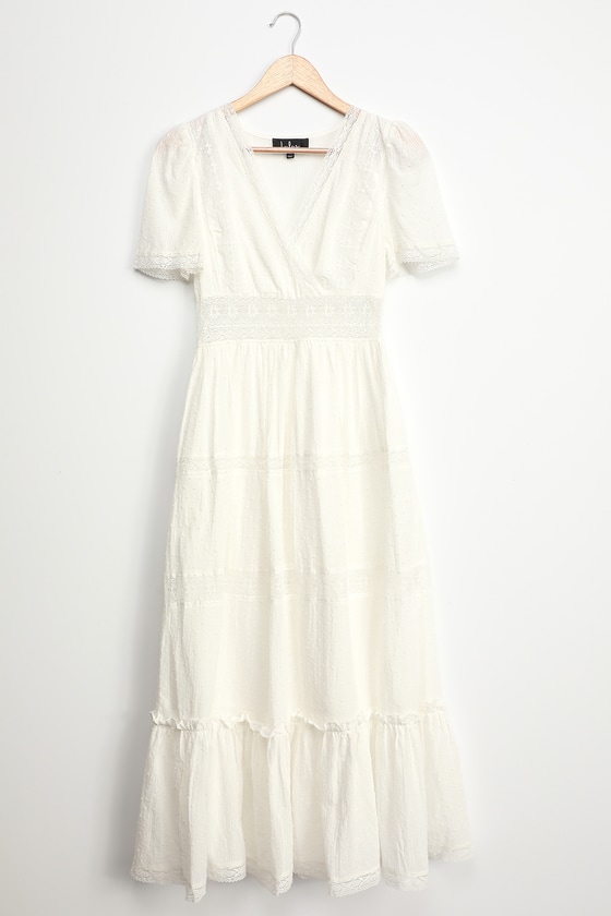 White Midi Dress - Surplice Midi Dress - Cottagecore Dress