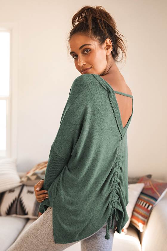 Get Cozy Dark Sage Green Drawstring Long Sleeve Tunic Top 6