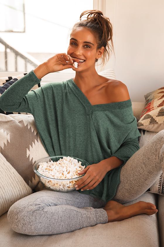 Get Cozy Dark Sage Green Drawstring Long Sleeve Tunic Top 4