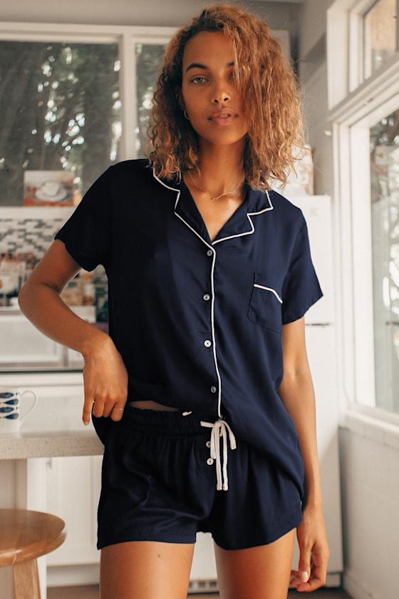 Splendid Heavenly Navy Blue Pajama Set Short Sleeve PJ Lulus