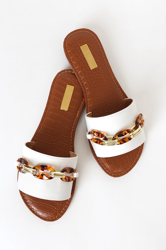 Berty White Chain Slide Sandals 1