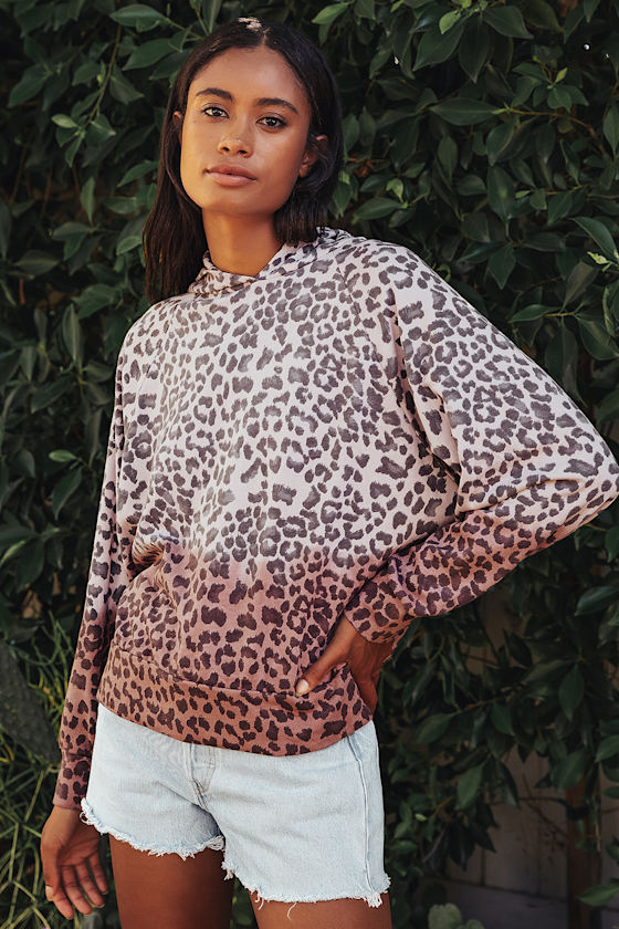 Record Breaker Blush Leopard Print Ombre Hoodie 1