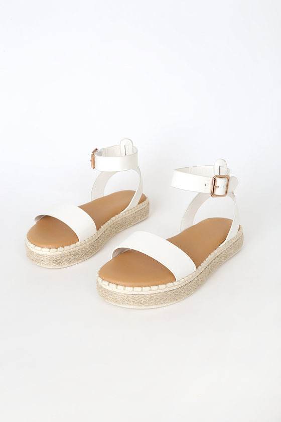 Falina White Espadrille Flatform Sandals 1