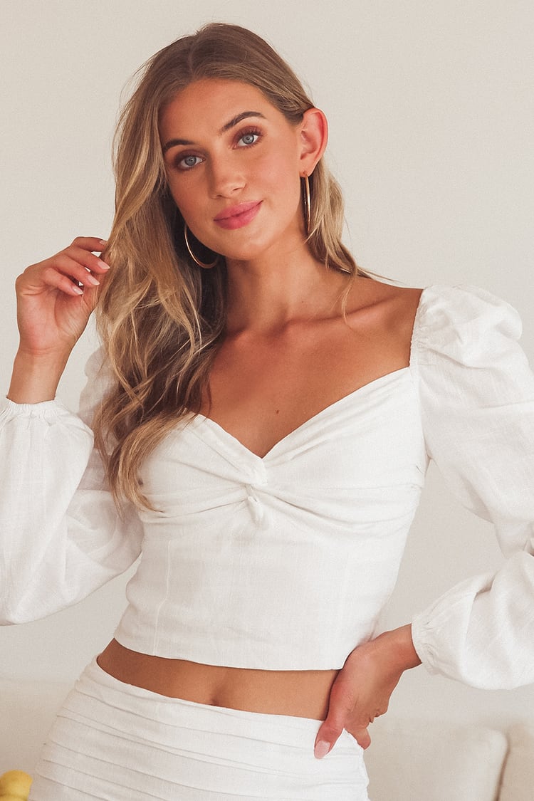 All the More Charming White Balloon Sleeve Crop Top