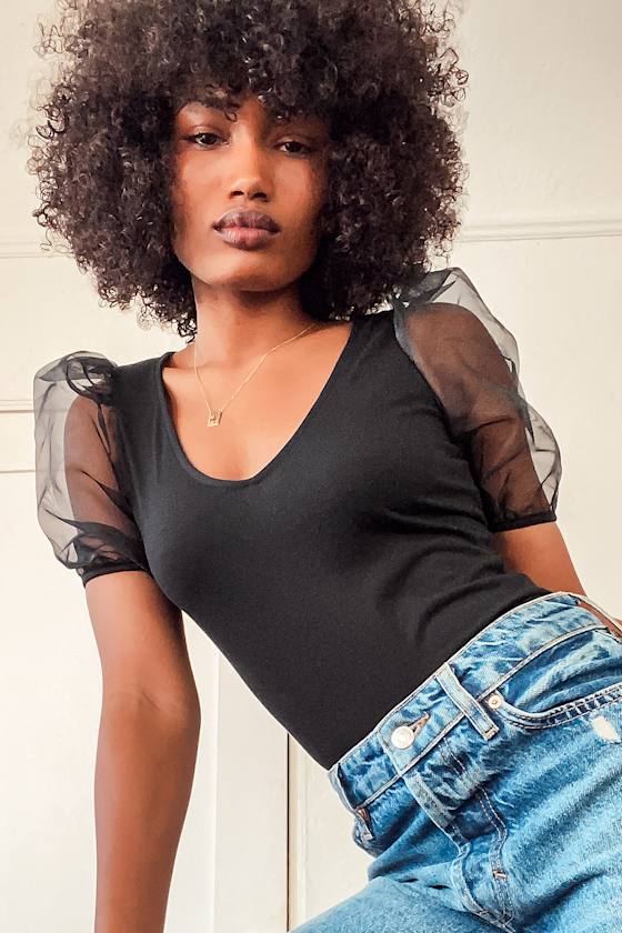 Queen of Drama Black Organza Puff Sleeve Bodysuit 4