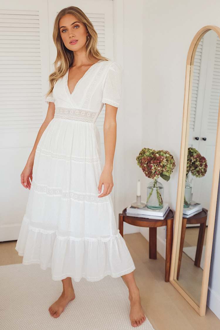 white christmas dresses Cottagecore Floral Midi Dress – MAUVSTUDIO® main image 1