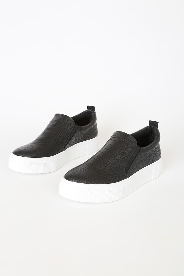 Black Crocodile Sneakers - Flatform Sneakers - Slip-On  display picture 2