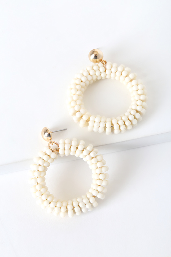 Detail Lover Ivory Beaded Hoop Earrings 3