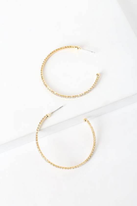 Chic Gold Hoops - Gold Rhinestone Hoop Earrings - Hoop Earrings - Lulus