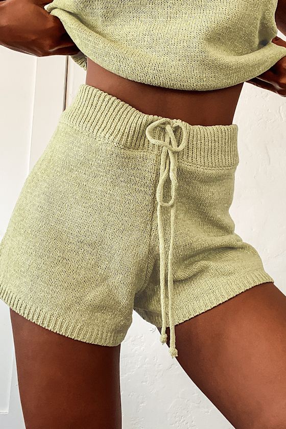 Sage the Label Lady Shorts Light Green Knit Shorts Loungewear Lulus
