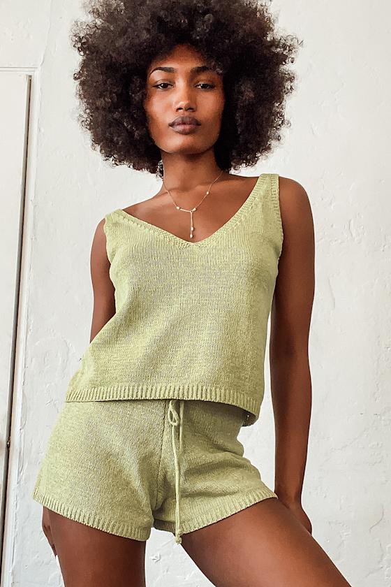 Lady Light Green Drawstring Knit Shorts 6