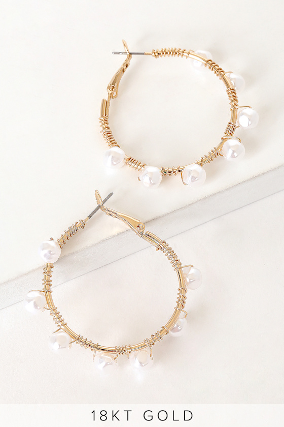 Over You 18k Gold and Pearl Hoop Earrings 3