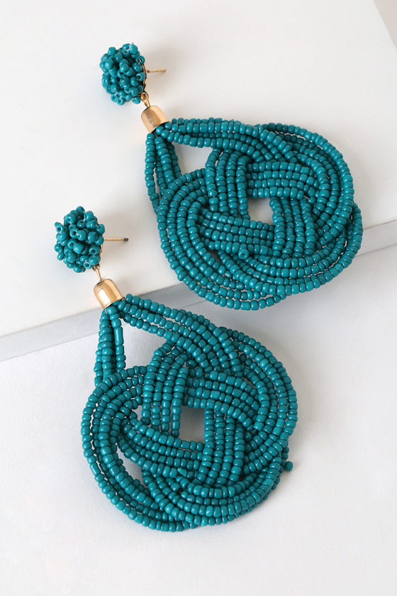 Turquoise Earrings - Statement Earrings - Beaded Knot Earrings