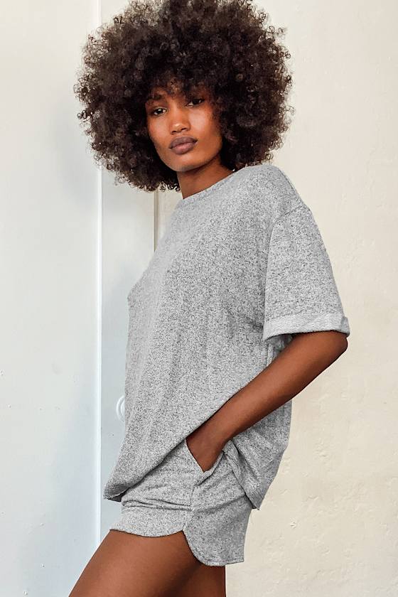 Unwind Time Heather Grey Drawstring Shorts 7