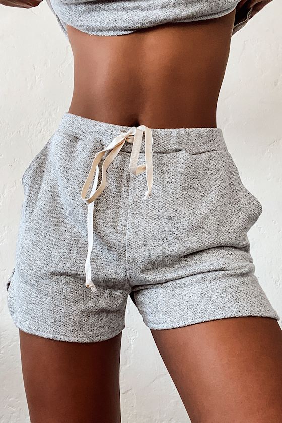 Unwind Time Heather Grey Drawstring Shorts 5