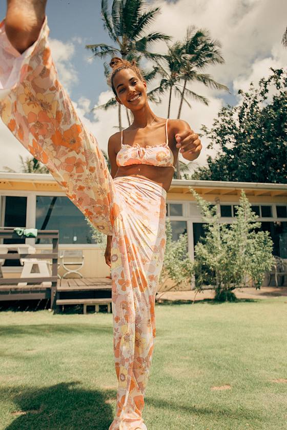 Simone Pink Multi Floral High Waisted Swim Cover-Up Pants 6