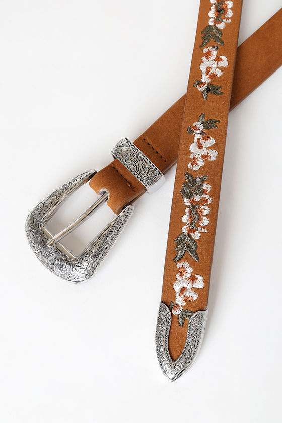 Brown Suede Belt Boho Western Belt Floral Embroidered Belt Lulus