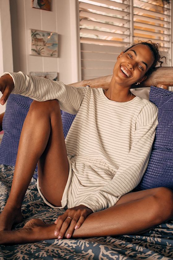 Yana Cream Striped Pullover Sweatshirt 7