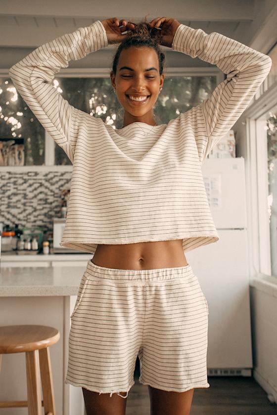Yana Cream Striped Shorts 1