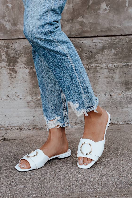 Laina White Slide Sandals 1