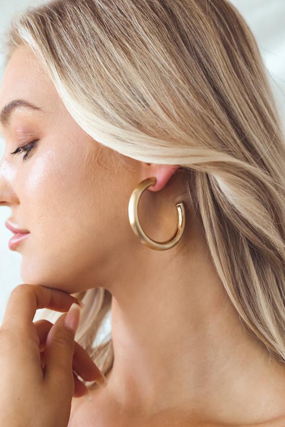 Brushed Gold Hoops Gold Hoop Earrings Large Hoop Earrings Lulus