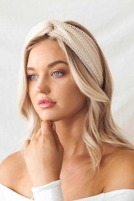 Ivory Mesh Headband Knotted Headband Metallic Gold Headband Lulus