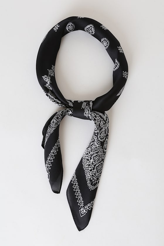More to Love Black Print Satin Scarf 4