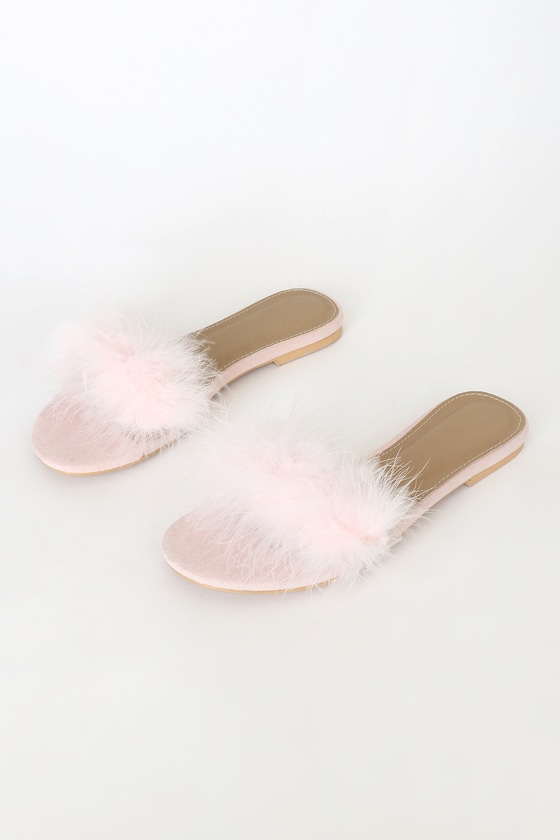 Pink Feather Sandals - Feather Slide Sandals - Glam Sandals - Lulus