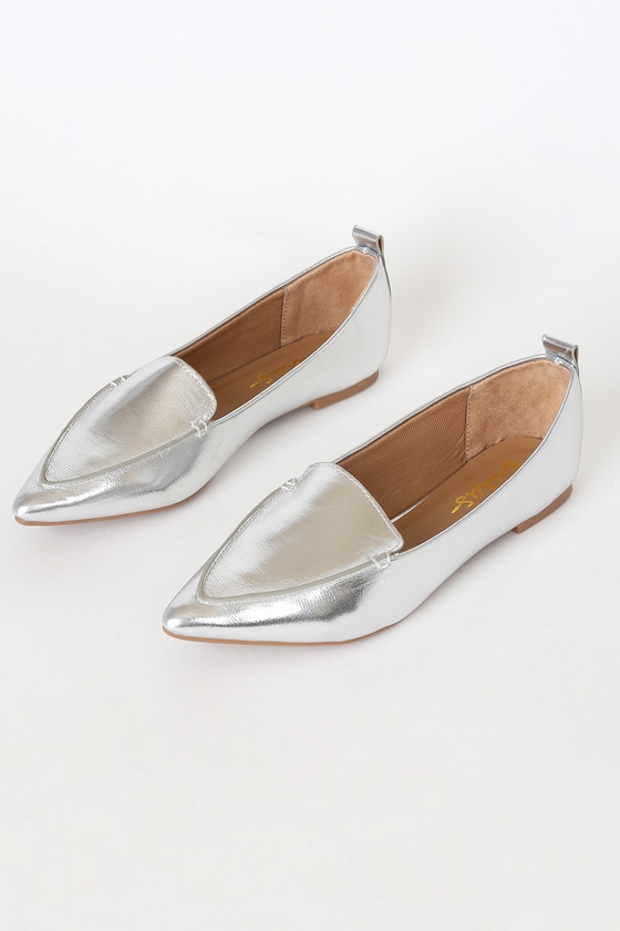 Cute Silver Loafers - Pointed-Toe Loafers - Vegan Leather Loafers - Lulus